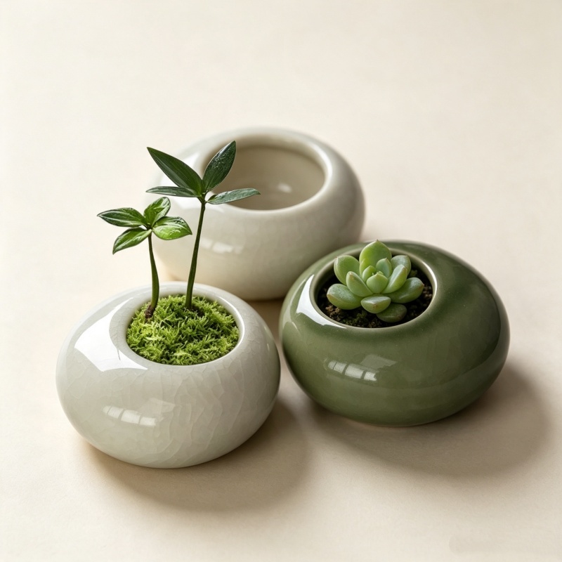 Echeveria Succulent - 미니 아이스크랙 글레이즈드 화분, 창의적인 다육식물