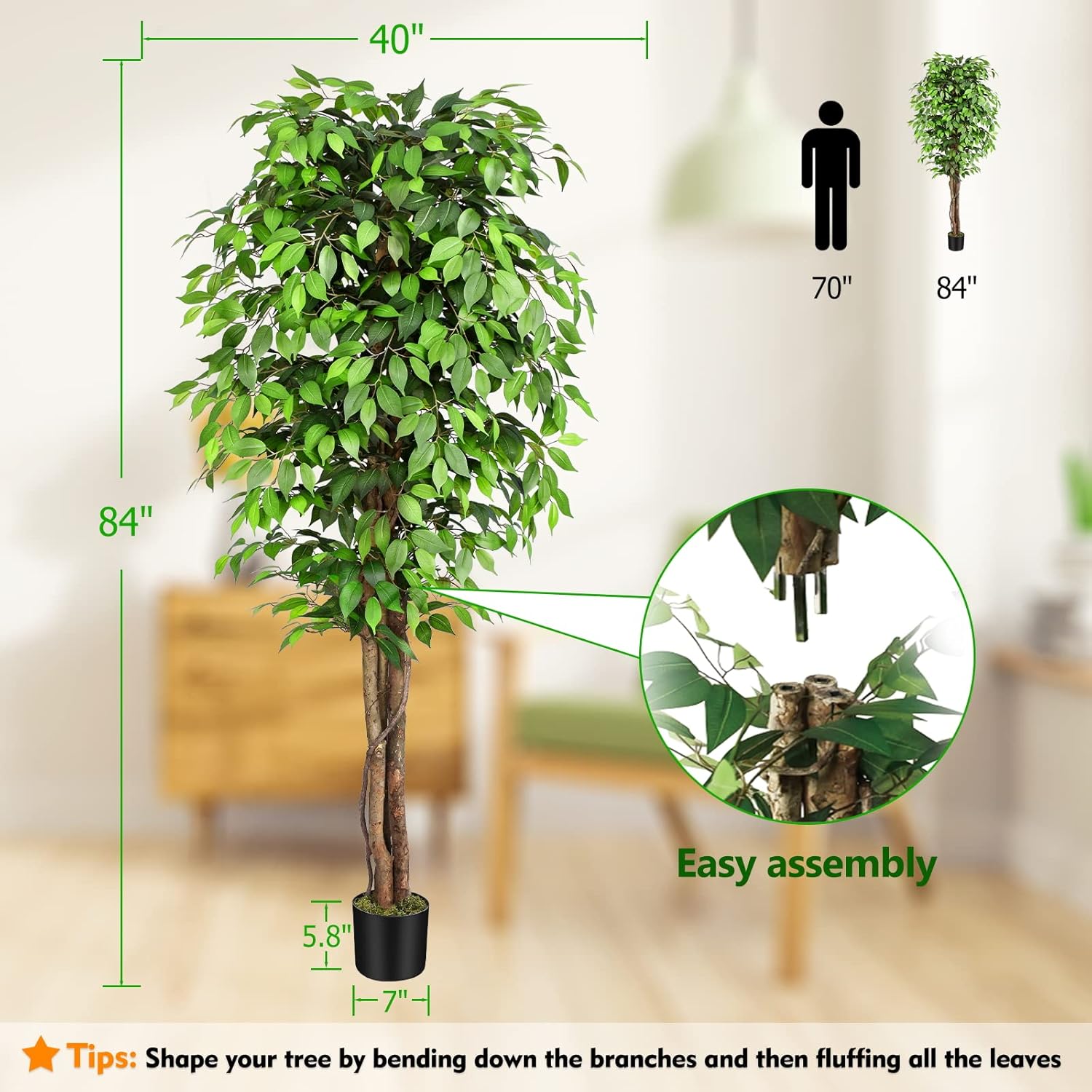 실제와 같은 인조 고무나무, 자연스러운 줄기와 풍성한  - Ficus Lyrata Tree 리뷰 및 가격